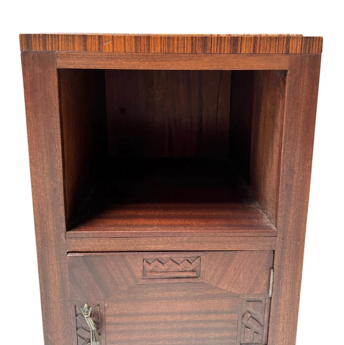 Two Art Deco Nightstands or Bedside Tables with Multi-Colored Marble Tops, 1930s